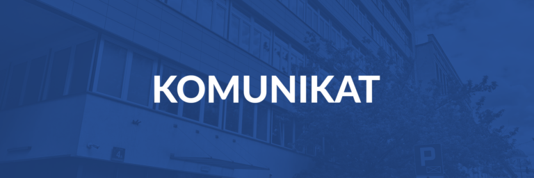 Biały napis "Komunikat" na granatowym tle oraz logo Biura Pełnomocnika Rządu ds. Osób niepełnosprawnych