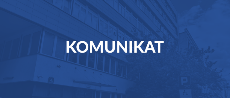 Biały napis "Komunikat" na granatowym tle oraz logo Biura Pełnomocnika Rządu ds. Osób niepełnosprawnych