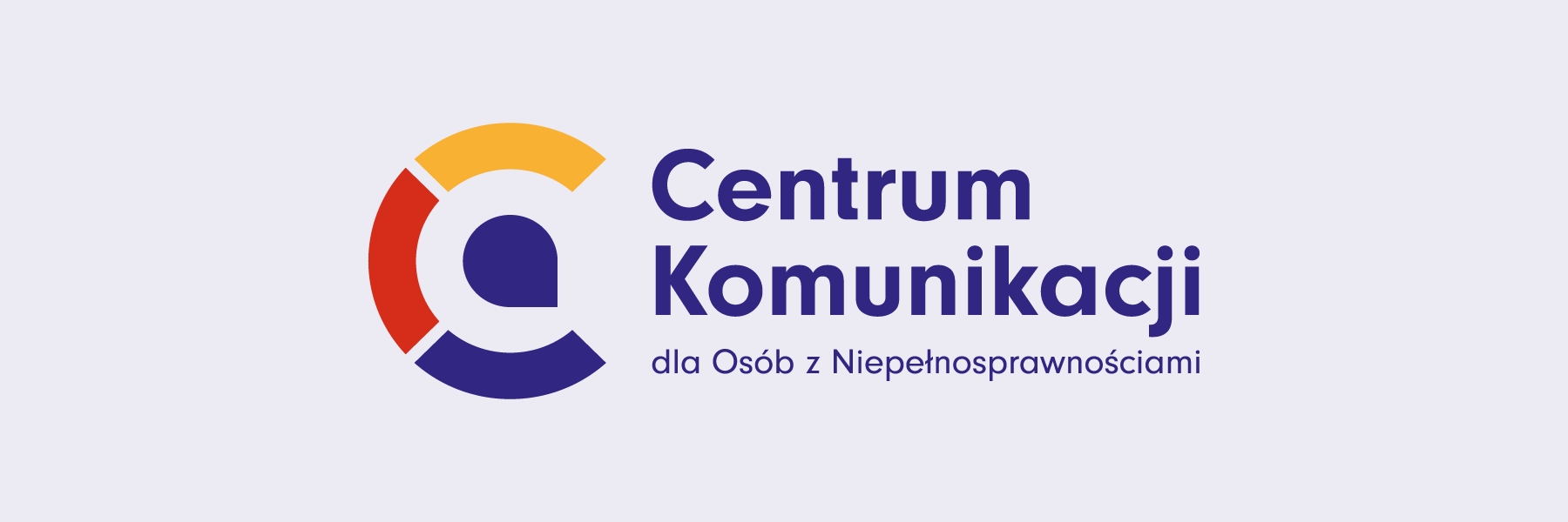 Logotyp Centrum Komunikacji - Elementy graficzne w kolorze żółtym, czerwonym i niebieskim, wkomponowane w literę C